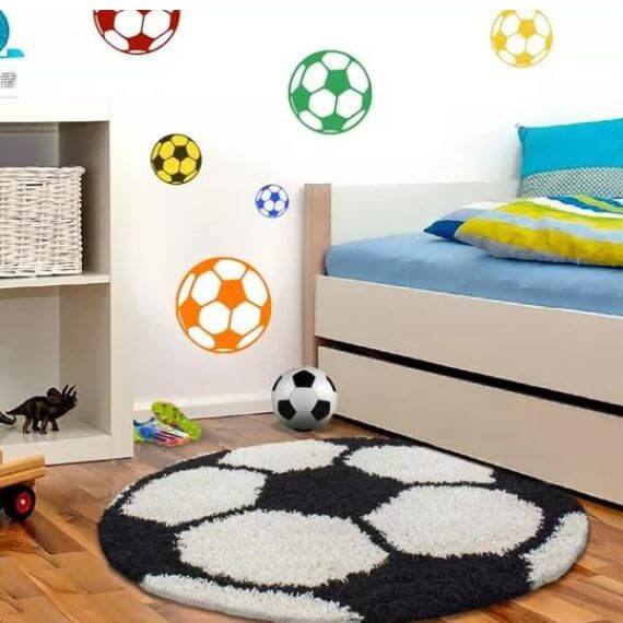 Tapis rond pour enfant shaggy doux Football